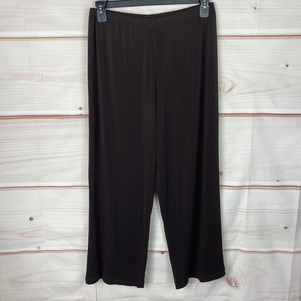 Gail Morgado Pants Womens Large Wide Leg Knit Pull On Brown Elastic Waist Solid